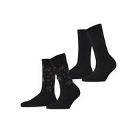 ESPRIT Flower Rib Multipack W So algodón Estampados Calcetines, Negro Black 3000, 35-38 (Pack de 2) para Mujer