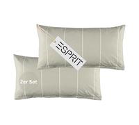 Esprit Home Juego de 2 fundas de almohada de algodón de 40 x 80 cm, color gris, 2 piezas, con logotipo de Esprit bordado, doble cara, color a juego con ropa de cama con cremallera