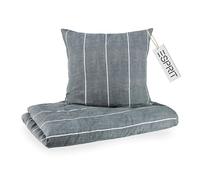 Esprit Home juego de ropa de cama de franela 135x200 algodón gris - lujoso juego de ropa de cama de 2 piezas ecológico - acogedor cálido y suave - 1 funda de edredón y 1 funda de almohada 80x80cm