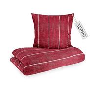 Esprit Home - Juego de ropa de cama de franela 155x220 algodón rojo - Juego de ropa de cama de lujo de 2 piezas ecológico - cálido y acogedor - 1 funda nórdica de 155 x 220 y 1 funda de almohada de 80