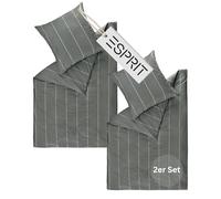 Esprit Home Ropa de cama premium de algodón de 135 x 200 cm, 4 piezas, color antracita, juego de ropa de cama de 4 piezas compuesto por 2 fundas de edredón de 135 x 200 cm, incluye 2 fundas de