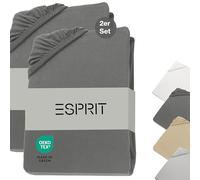 Esprit Jersey Sábana Bajera 140x200cm 2 Pack hasta 160x200cm Frottee - Sábana 160 x 200 Algodón Antracita - Sábanas Bajeras de Lujo para Boxspring hasta 30 cm de Altura de Colchón - Sábanas de Cama