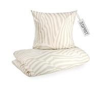 Esprit Ropa de cama de 155 x 220 cm, algodón beige, 1 funda nórdica de 155 x 220 cm y 1 funda de almohada de 80 x 80 cm, juego de ropa de cama de lujo de 2 piezas en calidad de hotel transpirable