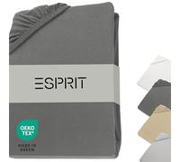 Esprit Sábana bajera ajustable 90x200cm algodón hasta sábana 120x200cm antracita - Sábana ajustable 100x200 para cama box spring y niños en calidad hotel y hasta 30 cm de colchón - transpirable y