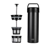 ESPRO P0 Cafetera de Embolo de Viaje, Aislada, 470 ml, Negro | Acero inoxidable aislado al vacio, prepara y bebe en un vaso, microfiltro patentado