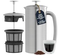 ESPRO P7 Cafetera de Embolo Acero Cepillado, Doble Pared, 950 ml | Acero inoxidable cepillado, aislamiento al vacio, doble microfiltro patentado, sin posos