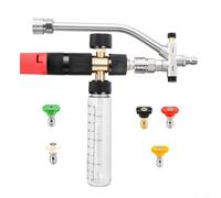 Espuma de lavado a presión con boquilla ajustable, dispensador de jabón de 100 ml para lavado de coche, doble conector de ajuste rápido, 4 pulgadas, puntas de pulverización incluidas, aleación roja