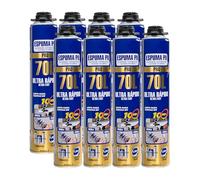 Espuma de Poliuretano 70L 750ml con Cánula - Espuma Expansiva Ultra Rápida para Sellado de Grietas y Huecos - Aislamiento Térmico y Acústico - Espuma para Construcción, Puertas y Ventanas x8 Unidades