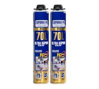 Espuma de Poliuretano 70L 750ml con Cánula - Espuma Expansiva Ultra Rápida para Sellado de Grietas y Huecos - Aislamiento Térmico y Acústico - Espuma para Construcción, Puertas y Ventanas x2 Unidades