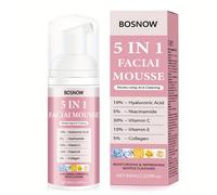 Espuma limpiadora 5 en 1 de 60 ml, en ácido hialurónico, niacinamida, C, E, colágeno, limpieza profunda, hidratante, piel tierna y , y limpia, una piel , , y elástica