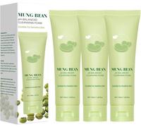 Espuma limpiadora de pH equilibrado de frijol mungo Limpiador facial de poros profundos Exfoliante suave Limpiador facial hidratante calmante para todo tipo de piel (3Piezas)