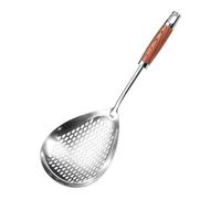 Espumadera para cocinar: herramienta de acero inoxidable de alta resistencia, cuchara ranurada con mango largo de madera de 34,8 cm y 37,5 cm, colador de cucharón con orificio ovalado perforado, cucha