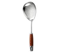 Espumadera para freír - Cucharón con agujero ovalado perforado, herramienta de acero inoxidable de 34,8 cm 37,5 cm, cuchara de de madera de 133 g 177 g, cuchara de con mango largo en L