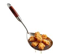 Espumadera y cucharón, acero inoxidable con mango de madera, 42,2 cm, adecuado para camping, restaurante, cocina, pasta, pasta, albóndigas, wan-tan y caliente/caliente