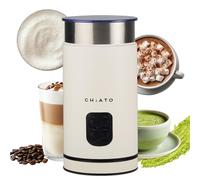 Espumador de leche CHiATO milkPLAY eléctrico y cuchara de leche - espumador de leche 4 en 1, recipiente de leche y calentador de leche para espuma fría, matcha, cacao y latte macchiato (blanco)