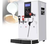 Espumador de leche comercial, caldera doble automática de 3000 W con capacidad de 20 L, espumador y caldera de vapor integrados, bandeja de goteo extraíble, boquilla de 360° para tiendas de café y
