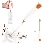 Espumador de leche de mano con batidor de acero inoxidable 304, portátil, funciona con pilas, para café, latte, chocolate caliente, ligero, fácil de limpiar, cuerpo de plástico ABS (blanco y caqui)