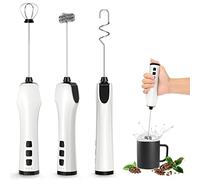 Espumador de leche de mano, recargable por USB con 3 batidores de acero inoxidable, mini mezclador de 3 velocidades ajustables para café, latte, capuchino, matcha, chocolate caliente, huevo (sin base