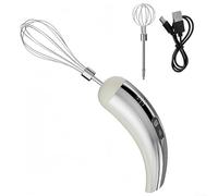 Espumador de leche de mano recargable por USB y batidor de huevos eléctrico con 2 batidores desmontables, mezclador de bebidas de 5 velocidades para café, latte, crema y hornear (plata)