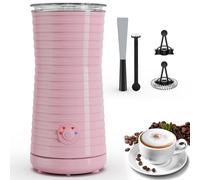 Espumador de Leche Eléctrico 4 en 1, Morpilot Calentador de Leche para Espuma Fría/Caliente, Ideal para Cappuccino, Latte y Leche Caliente, 240ml, Rosa
