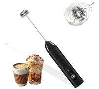 Espumador de leche eléctrico, doble batidor de mano espumador de leche de 3 marchas, con USB recargable, espumador de leche manual para café/latte/capuchino/huevos batiendo, Negro