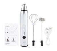 Espumador de leche eléctrico recargable, mezclador de café manual con 3 velocidades y carga por USB, incluye batidor en forma de globo para arte en lattes, batido de huevos y (Plata)