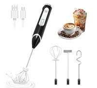 Espumador De Leche Eléctrico Recargable Por USB, Batidor De Mano De Acero Inoxidable Con Pantalla LED, 3 Velocidades, Resistente Al Agua, Incluye 3 Varillas Para Café, Latte, Capuchino Y Batir Huevos