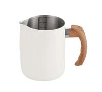 Espumador de leche, jarra de café, 600/900 ml, jarra de acero inoxidable for espumar leche, escala precisa, mango de madera, taza de café con leche, utensilios de cocina, accesorios de cafetería(White