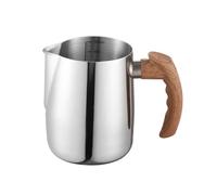 Espumador de leche, jarra de café, 600/900 ml, jarra de acero inoxidable for espumar leche, escala precisa, mango de madera, taza de café con leche, utensilios de cocina, accesorios de cafetería(Silve