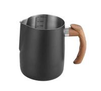 Espumador de leche, jarra de café, 600/900 ml, jarra de acero inoxidable for espumar leche, escala precisa, mango de madera, taza de café con leche, utensilios de cocina, accesorios de cafetería(Black