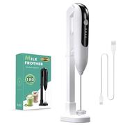 Espumador de leche recargable, batidor eléctrico con soporte montado en la pared para lattes, capuchino, leche, huevo (blanco)