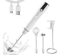 Espumador de leche recargable de mano con 3 velocidades, potente batidor de bebidas con 2 cabezales para café