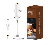 Espumador eléctrico de leche y batidor con cuerpo de acero inoxidable para crema de café y batir huevos, portátil y fácil de limpiar (blanco)