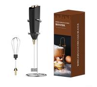 Espumador eléctrico de leche y batidor de café, mezclador de espuma de mano de acero inoxidable para latte, capuchino, batido de crema y preparación de bebidas de cocina, batería (negro)