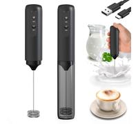 Espumador leche electrico con Funda, Espumador de leche recargable (Tipo-C), Mini batidora de mano Autolimpiable de Acero Inoxidable 304, 2 Velocidades Espumador leche para Café y Matcha
