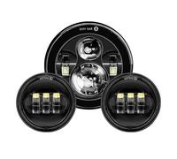 ESPYN Focos Motocicleta Faro Delantero LED De 7" Con Proyector Y 4 Luces De Cruce 1/2 Para Touring, Electra Y Glide, Color Negro.(Black Lamp NO DRL)