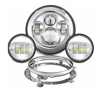 ESPYN Focos Motocicleta Faro Delantero LED De 7" Con Proyector Y 4 Luces De Cruce 1/2 Para Touring, Electra Y Glide, Color Negro.(Chrome Set NO DRL)