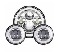 ESPYN Focos Motocicleta Faro Delantero LED De 7" Con Proyector Y 4 Luces De Cruce 1/2 Para Touring, Electra Y Glide, Color Negro.(Chrome Lamp DRL)