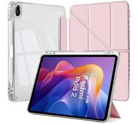 EspZanthic Funda para Xiaomi Redmi Pad 2 11 Pulgadas 2025 con Portalápiz, 6 en 1 Múltiples Ángulos de Visión Soporte en Forma de Y, Tapa Trasera Transparente, Rosa