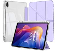 EspZanthic Funda para Xiaomi Redmi Pad 2 11 Pulgadas 2025 con Portalápiz, 6 en 1 Múltiples Ángulos de Visión Soporte en Forma de Y, Tapa Trasera Transparente, Violeta Lila