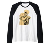 Esqueleto Abrazando el Perro Labrador Halloween Camiseta Manga Raglan
