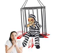 Esqueleto activado por movimiento | Cráneo de jaula gritando terrorista | para ojos luminosos, de calavera, jaula de prisionero parlante, fantasma, eléctrico, para colgar, vocalizar
