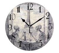 Esqueleto Antiguo Y Torre Eiffel De París Redondo Relojes De Pared Silencioso Reloj Decorativo Moderno Reloj Redondo para Casa Escuela Decoración 25Cm