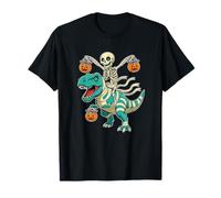 Esqueleto Aterrador Montando un Truco o Trato de Dinosaurio Halloween Camiseta