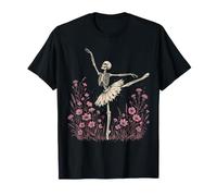 Esqueleto Ballet Bailarina Flor Silvestre Gótico Halloween Camiseta