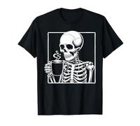 Esqueleto Bebiendo café Amante Divertido Halloween Calavera Camiseta