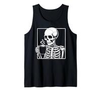 Esqueleto Bebiendo café Amante Divertido Halloween Calavera Camiseta sin Mangas