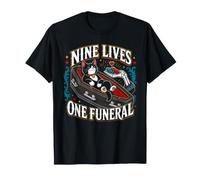 Esqueleto Cat Nine Lives One Funeral Spooky Kitty Lover Camiseta