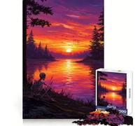 Esqueleto contemplando la Puesta de Sol Junto al Lago Rompecabezas de 1000 Piezas para Adolescentes Juguete antiestrés Diseño de Corte preciso Lista de Deseos de Papá Noel 38x52cm