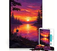 Esqueleto contemplando la Puesta de Sol Junto al Lago Rompecabezas de 1000 Piezas para Adolescentes Juguete antiestrés Diseño de Corte preciso Lista de Deseos de Papá Noel 38x52cm
